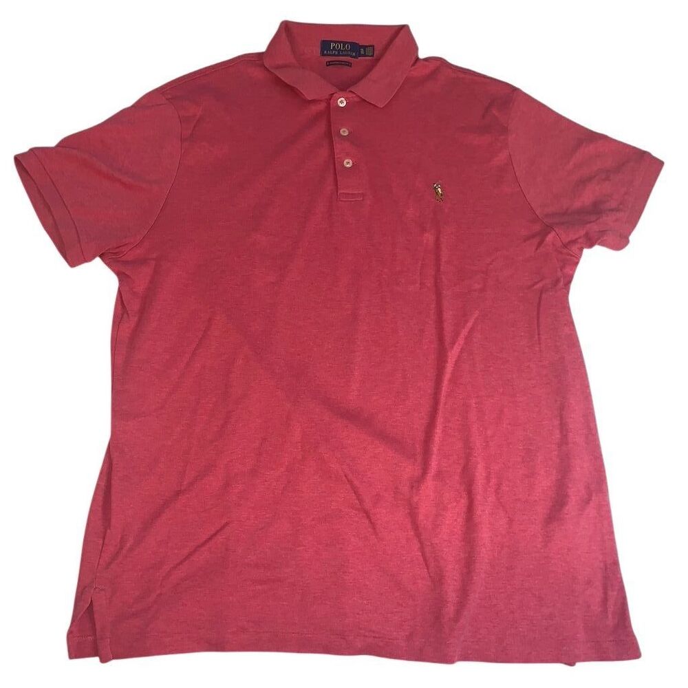 Polo Ralph Lauren Mens XL Custom Slim Fit Short Sleeve Polo Shirt‎ Heather Red